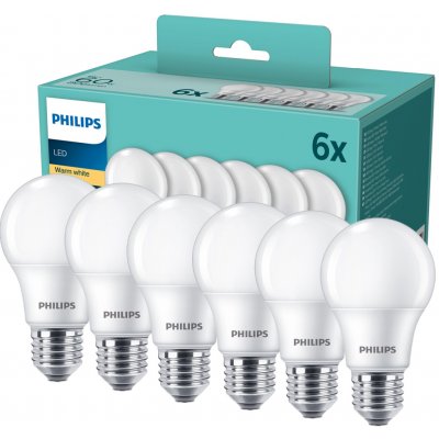 Philips 6x LED žárovka E27 A60 8W = 60W 806 lm 2700K teplá bílá Essential – Zboží Živě