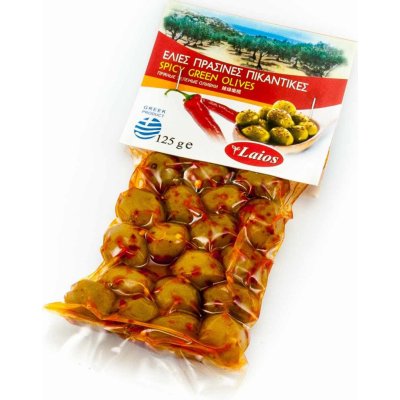 Laios zelené olivy s peckou a Chilli vakuum 125g – Zboží Dáma
