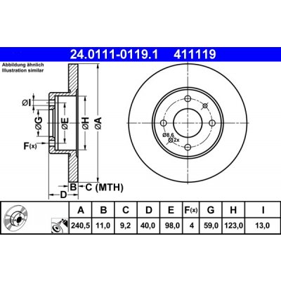 ATE Brzdový kotouč 24.0111-0119.1 – Zboží Mobilmania