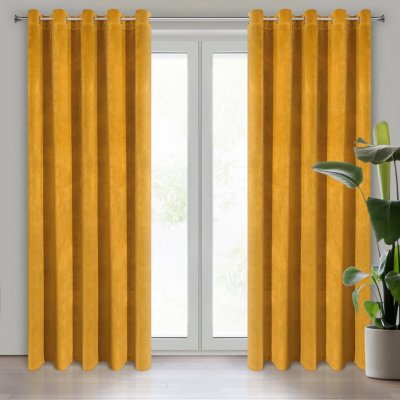 EUROFIRANY ZATEMŇOVACÍ ZÁVĚS NA KROUŽCÍCH VILLA 140X250 CM HOŘČICOVÁ – Hledejceny.cz