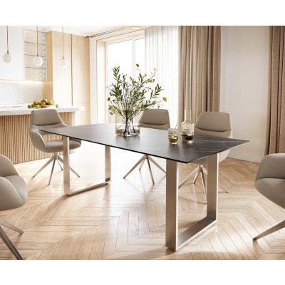 DELIFE Jídelní stůl Edge 300x100 cm keramika Laminam® Noir Desir hnědá široká podnož nerezová ocel – Zboží Dáma