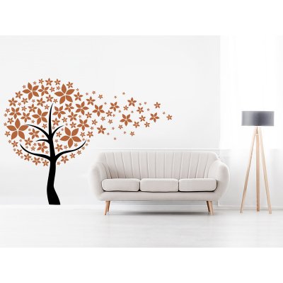Nalepte.cz samolepka na zeď Strom s barevnými květy ve větru, rozměry 70 x 53 cm – Zboží Dáma