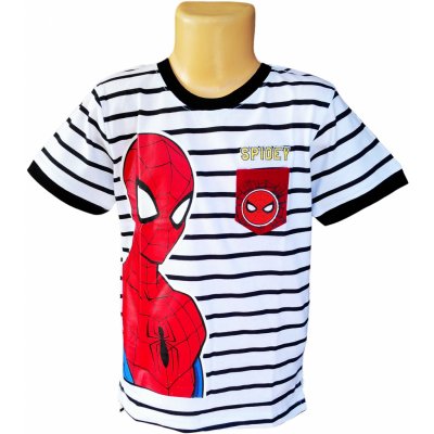 Eplusm tričko SPIDERMAN s kapsičkou kr.rukáv chlapecké bílé s černými proužky bílá