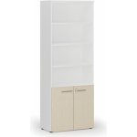 Primo Kombinovaná kancelářská skříň WHITE, dveře na 2 patra, 2128 x 800 x 420 mm, bílá/bříza – Hledejceny.cz