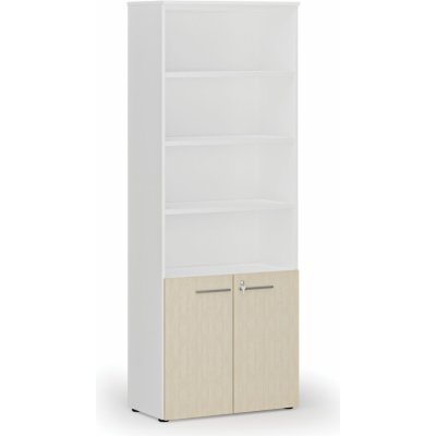 Primo Kombinovaná kancelářská skříň WHITE, dveře na 2 patra, 2128 x 800 x 420 mm, bílá/bříza – Hledejceny.cz