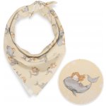 Biante Dětský bavlněný šátek Sandra SA-670 Šedo-hnědé mořské panny s delfíny na žlutobéžovém – Zboží Dáma
