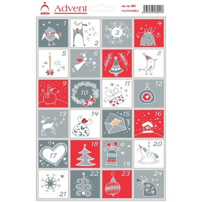 Arch samolepky adventní kalendář červenošedé – Zboží Mobilmania