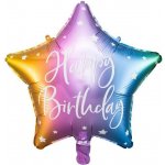 PartyDeco Balonek fóliový Happy Birthday hvězda barevná 40 cm – Zboží Dáma