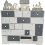 LED adventní kalendář dřevěný betlém, 37 × 11 × 40 cm, bílá a šedá, na 2× AA – Zboží Dáma