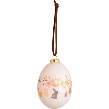 Det Gamle Apotek Velikonoční vajíčko Blossom potiskem 6,5x4 cm s poutkem z um. kůže
