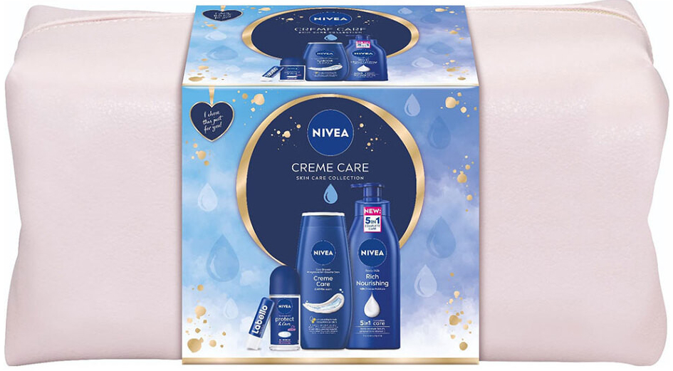 Nivea Creme Care Sprchový gel 250 ml + tělové mléko 400 ml + roll-on 50 ml + balzám na rty 4,8g + kosmetická taška