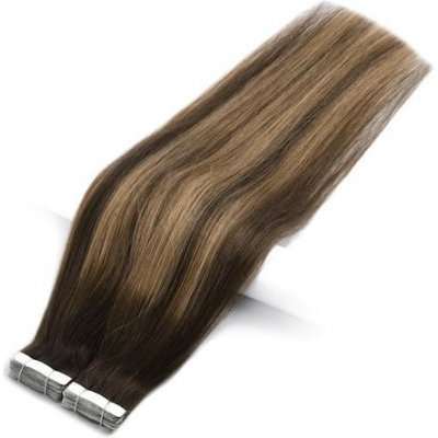 Vlasové PU pásky tape in na prodlužování vlasů 40cm ombré balayage 04/27/04 středně hnědá / tmavá blond