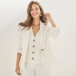Pruhovaný blejzr s příměsí lnu bílá – Zboží Dáma