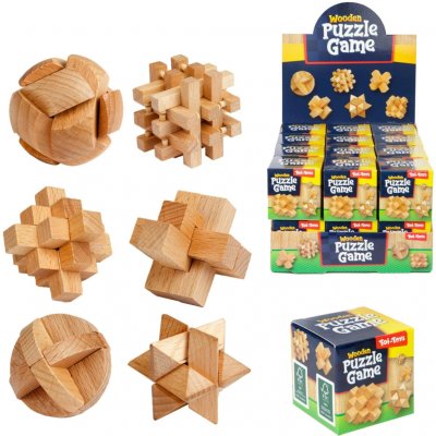 Teddies Hlavolam 3D puzzle dřevo mix druhů v krabičce 5 x 5 cm 24 ks v boxu – Zboží Dáma