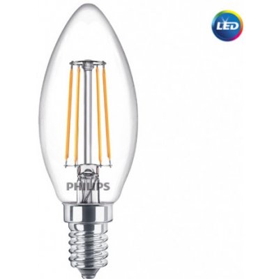 Philips LED žárovka FILAMENT Classic E14 4,3W 2700K 230V B35 CL P347267 – Zboží Mobilmania