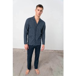 Vamp 17603 pánské pyžamo dlouhé propínací modré