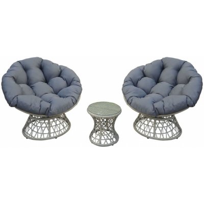 Radar Swivel Set lounge nábytku, 3 díly, hliník, PE ratan, polyester, tvrzené sklo, šedá – Zboží Dáma
