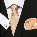 Amparo Miranda Dárková sada kravata kapesníček a manžetové knoflíčky AM202 zlatá – Zboží Dáma