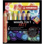 STABILO woody Pastelka vodovka & voskovka v jednom 3 v 1 ARTY 6 ks pouzdro s ořezávátkem – Hledejceny.cz