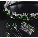 B-TOP Slavnostní postříbřená vlasová souprava se zelenými krystaly – Zboží Dáma