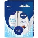 Nivea Cocoa Indulging výživné tělové mléko 250 ml + Fresh Natural antiperspirant sprej 150 ml + krém 30 ml dárková sada