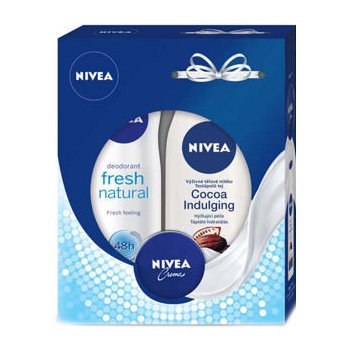 Nivea Cocoa Indulging výživné tělové mléko 250 ml + Fresh Natural antiperspirant sprej 150 ml + krém 30 ml dárková sada