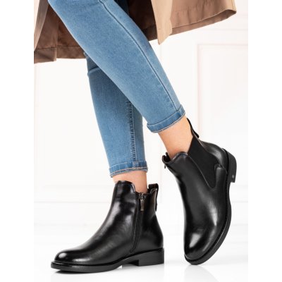 Klasické kotníčkové boty dámské na plochém podpatku černé – Zboží Mobilmania