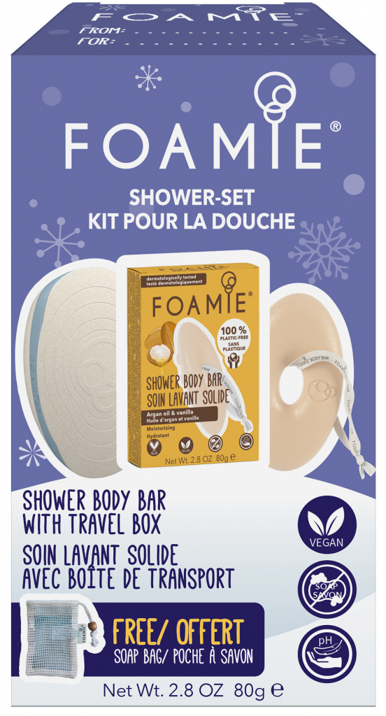 Foamie Starter Body Women sprchová péče Kis Me Argan 80 g + Travel box dárková sada