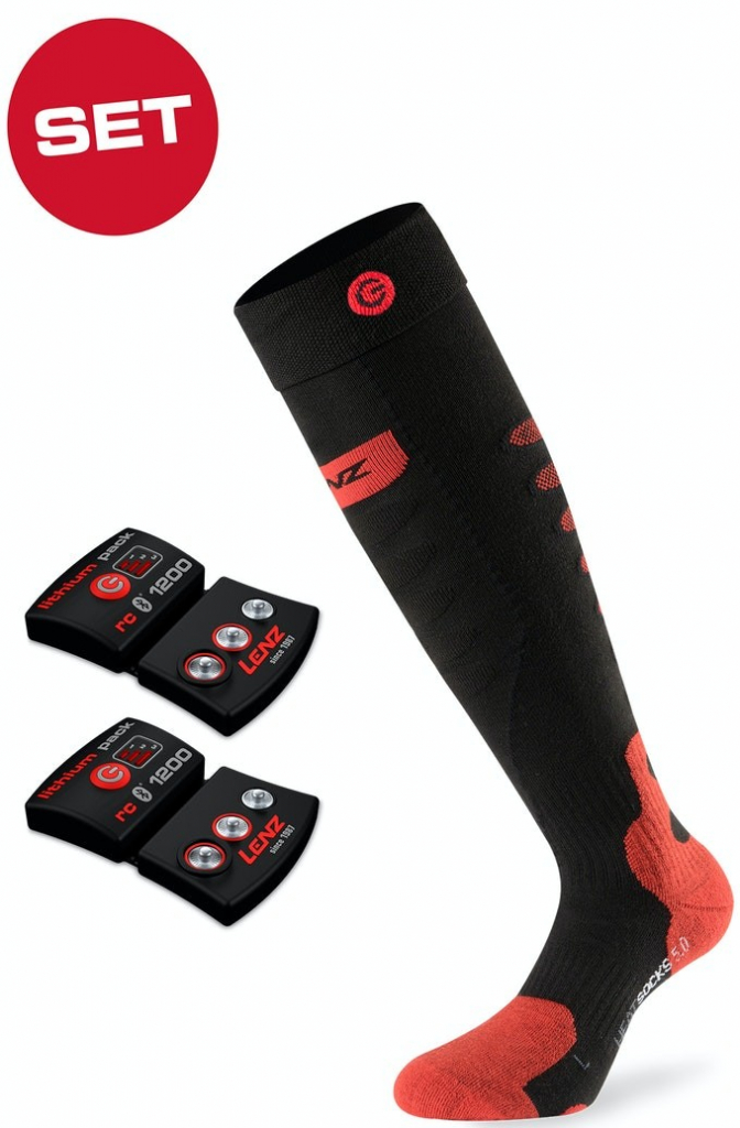 Lenz ponožky set of heat sock 50 lithium pack Černá