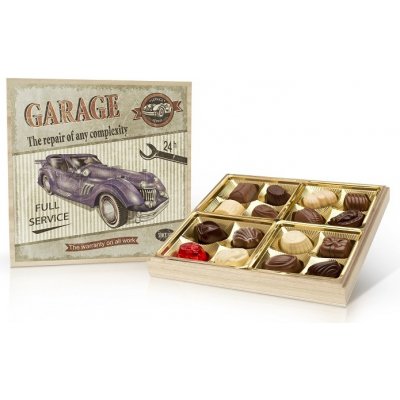 Selllot Retro cars Garage belgické pralinky v dřevěné dóze 200 g – Zboží Dáma