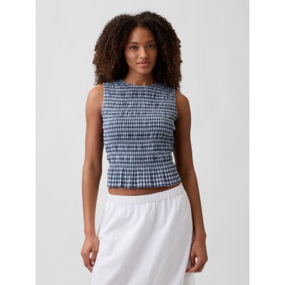 GAP Kostkovaný peplum crop top Modrá – Zboží Mobilmania