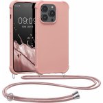 Pouzdro kwmobile Pevné silikonové Crossbody Apple iPhone 14 Pro růžové s popruhem přes rameno nebo na krk – Sleviste.cz