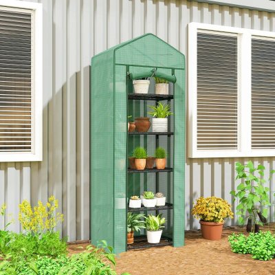 Outsunny Mini s 5 policemi 69 x 49 x 193 cm Transparentní zelený – Sleviste.cz
