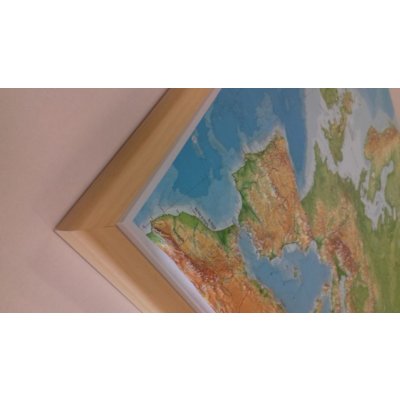 Georelief Evropa - plastická mapa 80 x 60 cm Varianta: mapa v dřevěném rámu, Provedení: Pinos přírodní