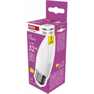Emos LED žárovka Classic svíčka E27 2,6 W 25 W 350 lm neutrální bílá ZQ4D13 – Sleviste.cz