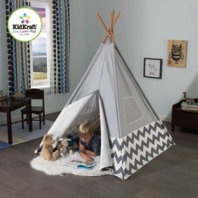 KidKraft 229 teepee dětský stan šedá + bílá