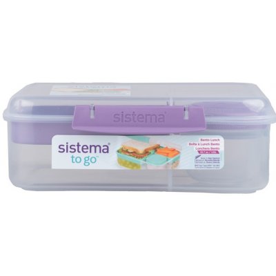 Sistema Dělený svačinový box To Go Bento Lunch s nádobou na jogurt a 2 tácky 1,65 l, fialová – Zboží Dáma