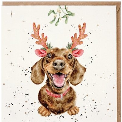 Přání "Mistletoe and Barks", 15x15 cm - Vánoční jezevčík – Hledejceny.cz