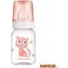 Láhev a nápitka Canpol Babies láhev s potiskem Cute Animals kočka růžová 120ml