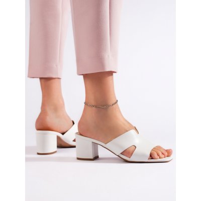 PK pohodlné dámské sandály na širokém podpatku bílé