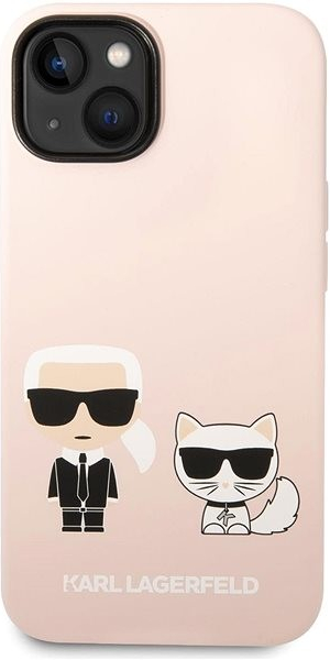 Pouzdro Karl Lagerfeld and Choupette Liquid Silicone iPhone 14 Plus růžové