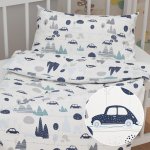 Biante dětské povlečení Sandra SA 685 Modrá auta mezi stromy na bílém 100 x 135 cm 40 x 60 cm – Zboží Dáma