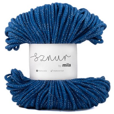 MILA Bavlněná šňůra Glitter 3mm - Modrá tmavá stříbrná/PG123 – Zboží Dáma