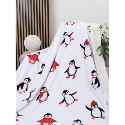 MKLuzkoviny.cz Beránková deka mikroplyš Tučňáci bílé 150x200 – Sleviste.cz