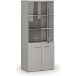 Primo Kombinovaná kancelářská skříň s dřevěnými a skleněnými dveřmi GRAY, 1781 x 800 x 420 mm, šedá – Zboží Mobilmania