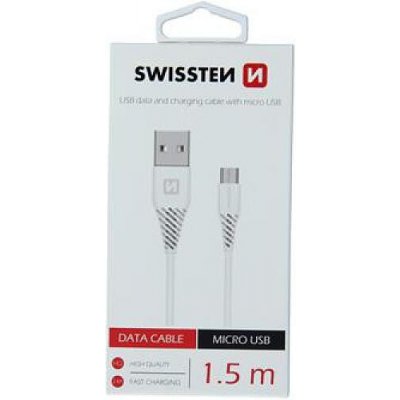 Swissten 71504300 USB 2.0 A na micro USB B, konektor 6,5mm, 1,5m, bílý – Zbozi.Blesk.cz