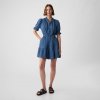 Dámské šaty GAP Shortsleeve Belted Gauze Shirtdress Medium Indigo 15