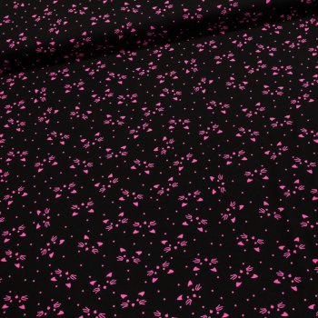 Bavlněný úplet dětský 2902 4002/KN neonově růžové kočky na černé, š.180cm (látka v metráži)