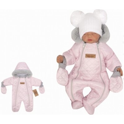 Z&Z Zimní prošívaná kombinéza s kožešinou a kapucí rukavičky sv.růžová – Zboží Dáma