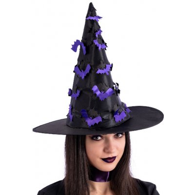 Carnival Toys Černý čarodějnický klobouk ověšený netopýry – Sleviste.cz